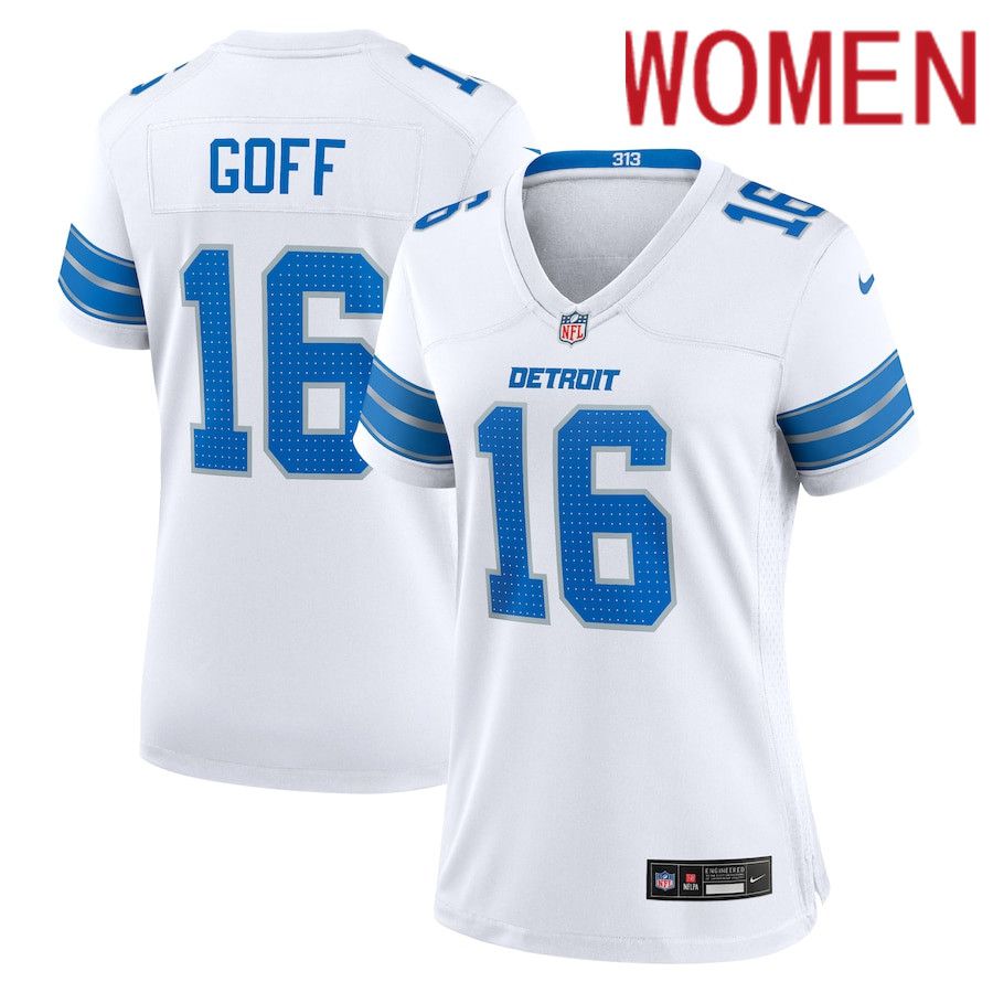 Women Detroit Lions #16 Jared Goff Nike White Game NFL Jersey->->Women Jersey